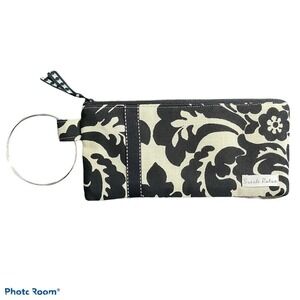 Sarah Rutan Wristlet Bag 4” x 9” Black Cream Cosmetic Paisley Floral